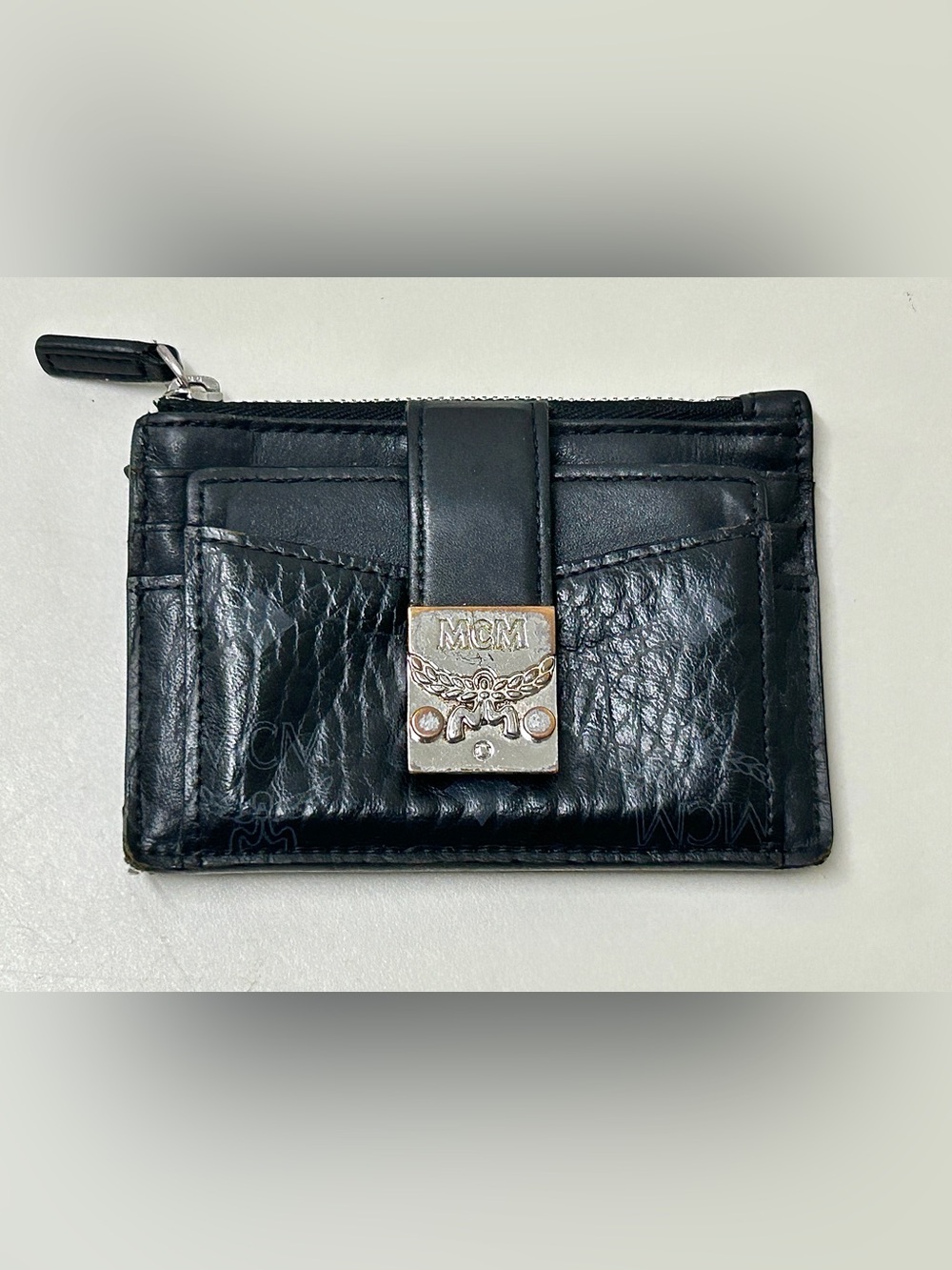 MCM Black Leather Monogram Card Holder Wallet